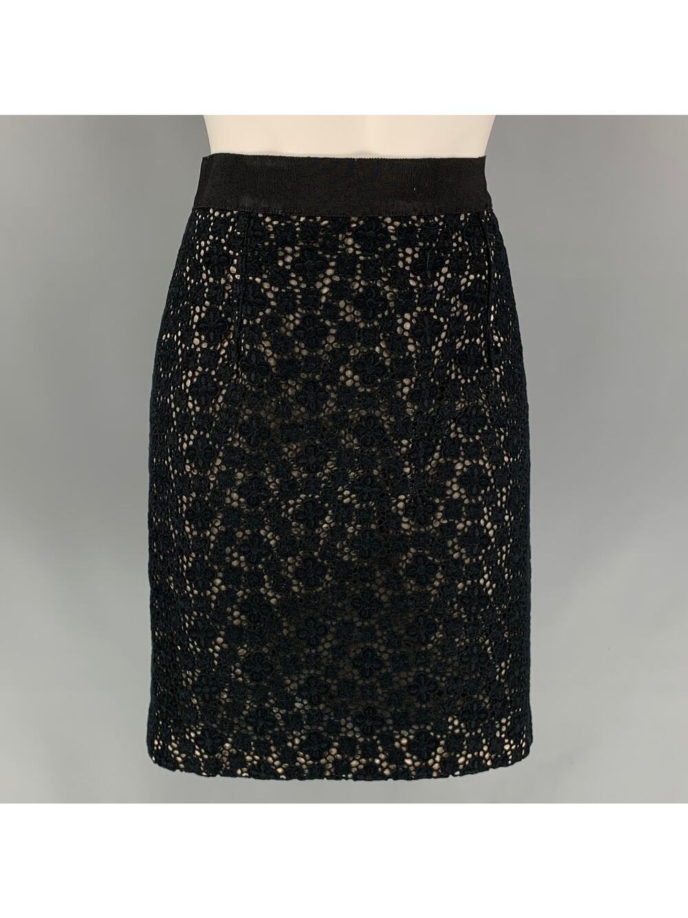 GIAMBATTISTA VALLI Size S Black Cotton Guipure Pencil Skirt